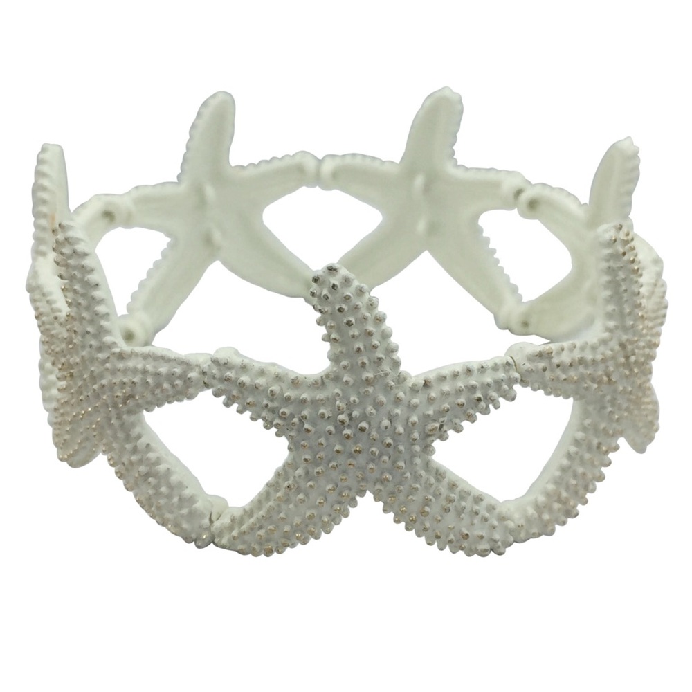 White Starfish Beach Theme Stretch Bracelet